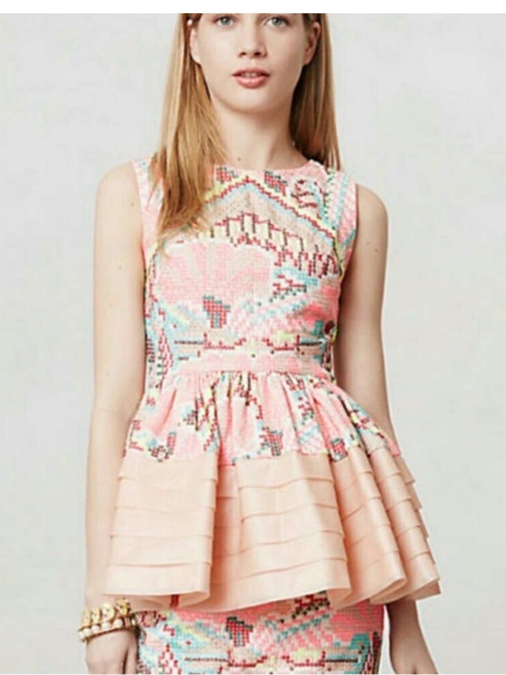 Fish Fry for Anthropologie Daksha Pink Embroidered Peplum Top~ Size 2